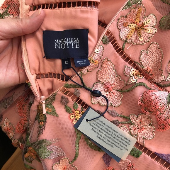 Marchesa Notte Flutter Cocktail Dress Sz 12 - Picture 9 of 10